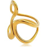 Lookray Gold Chunky Ring for Women,Opening Adjustable Irregular Curved Geometric Rings Trendy Twisted Wave Stackable Finger Ring Dainty Fashion Minimalist Statement Jewelry Accessories