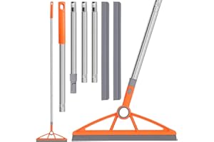 wlich 2-in-1 Air Broom, 180° Rotating 54 Inch Adjustable Silicone Rubber Broom Includes 2 Scraping Strips, Sweep and Silicone Tools with Long Handle for Cleaning Bathrooms,Glass,Tiles,Pet Hair