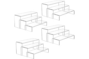 Goabroa 12 Pcs Clear Acrylic Risers Display Stands, 3 Tiers 4mm Thick Transparent Acrylic Shelves Ideal for Collectibles Stand, Party Cake Dessert Holder, Floating Visual Pop Figure Display Shelves