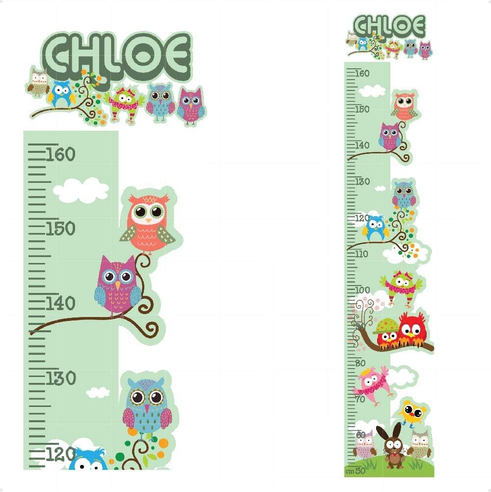 Personalised Height Chart OWL for Kids Wall Sticker Growth| Colourful Wall Art for Height Measure| Pink Decal Girls Boys Childrens Nursery Bedroom | StickersMagic