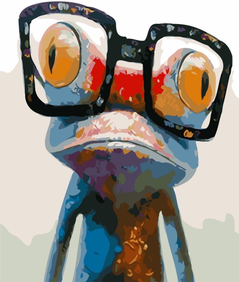 YEESAM ART New Paint by Numbers for Adults Children, Frog Wearing Glasses 16x20 inches Linen Canvas