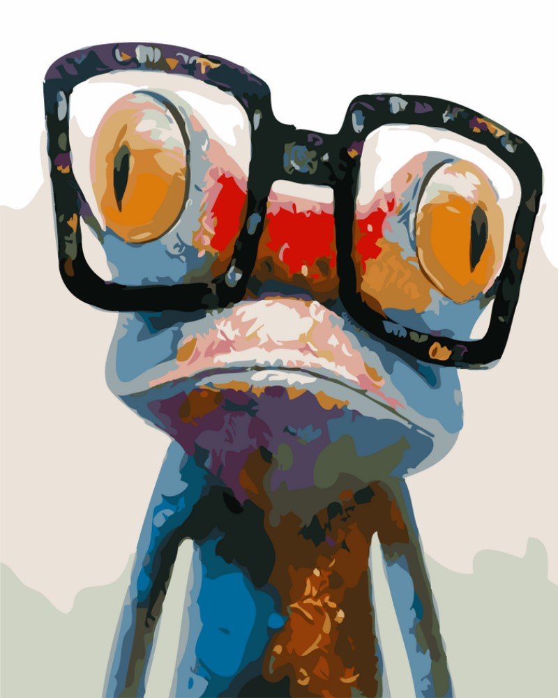 YEESAM ART New Paint by Numbers for Adults Children - Frog Wearing Glasses 16x20 inches Linen Canvas - DIY Digital Painting by Numbers Kits on Canvas (Frog, with Frame)