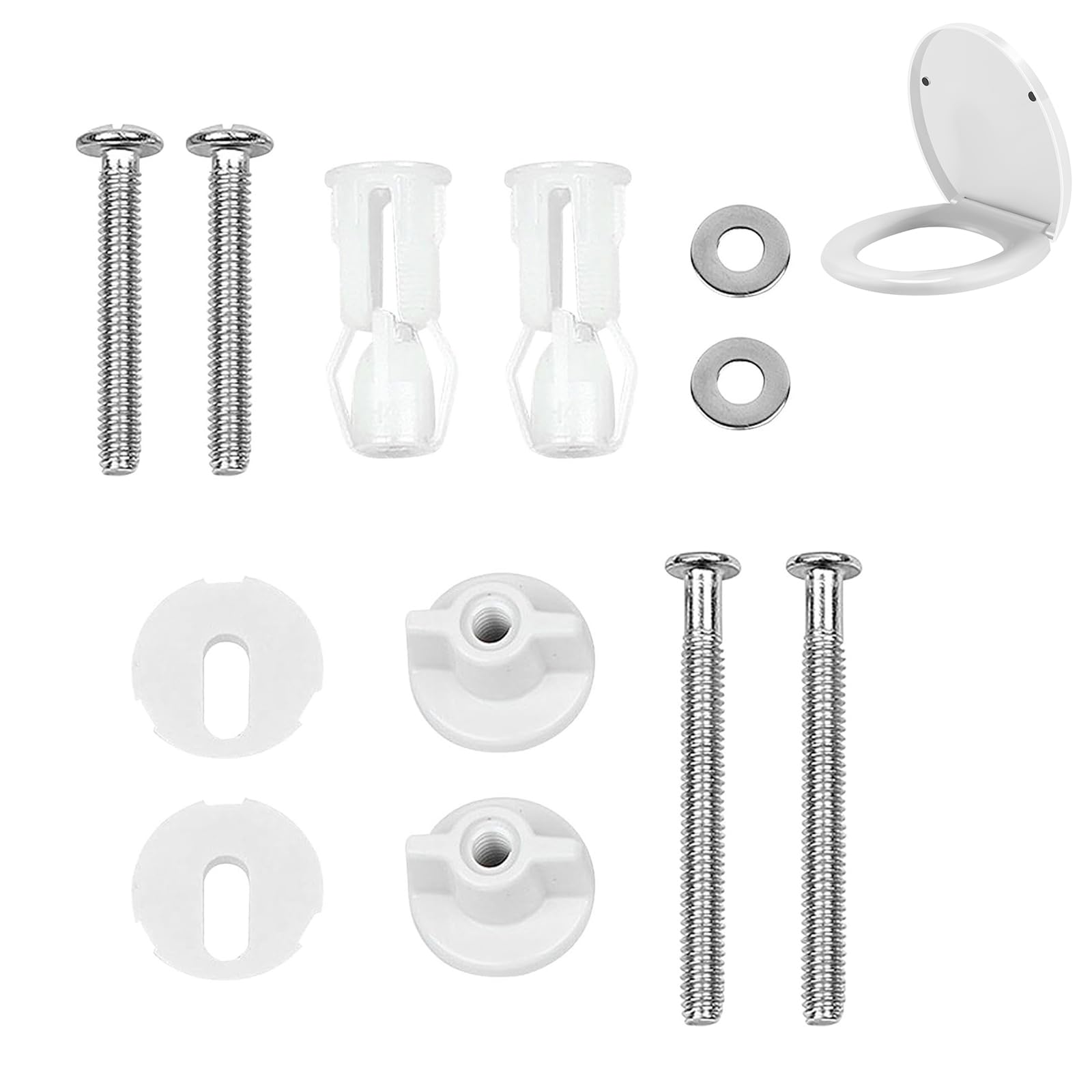 GIONAR 12PCS Toilet Seat Fittings, Toilet Fixing Kit, Toilet Cover Fixing Expansion Screw Universal for Fixing the Toilet Seat (Silver-12pcs-Expanding Rubber Top Nuts Screws)
