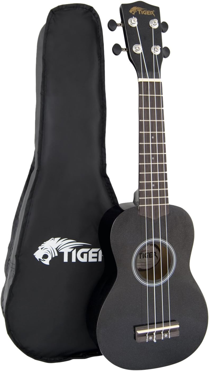 Tiger Beginners Left Handed Soprano Ukulele in Black with Bag