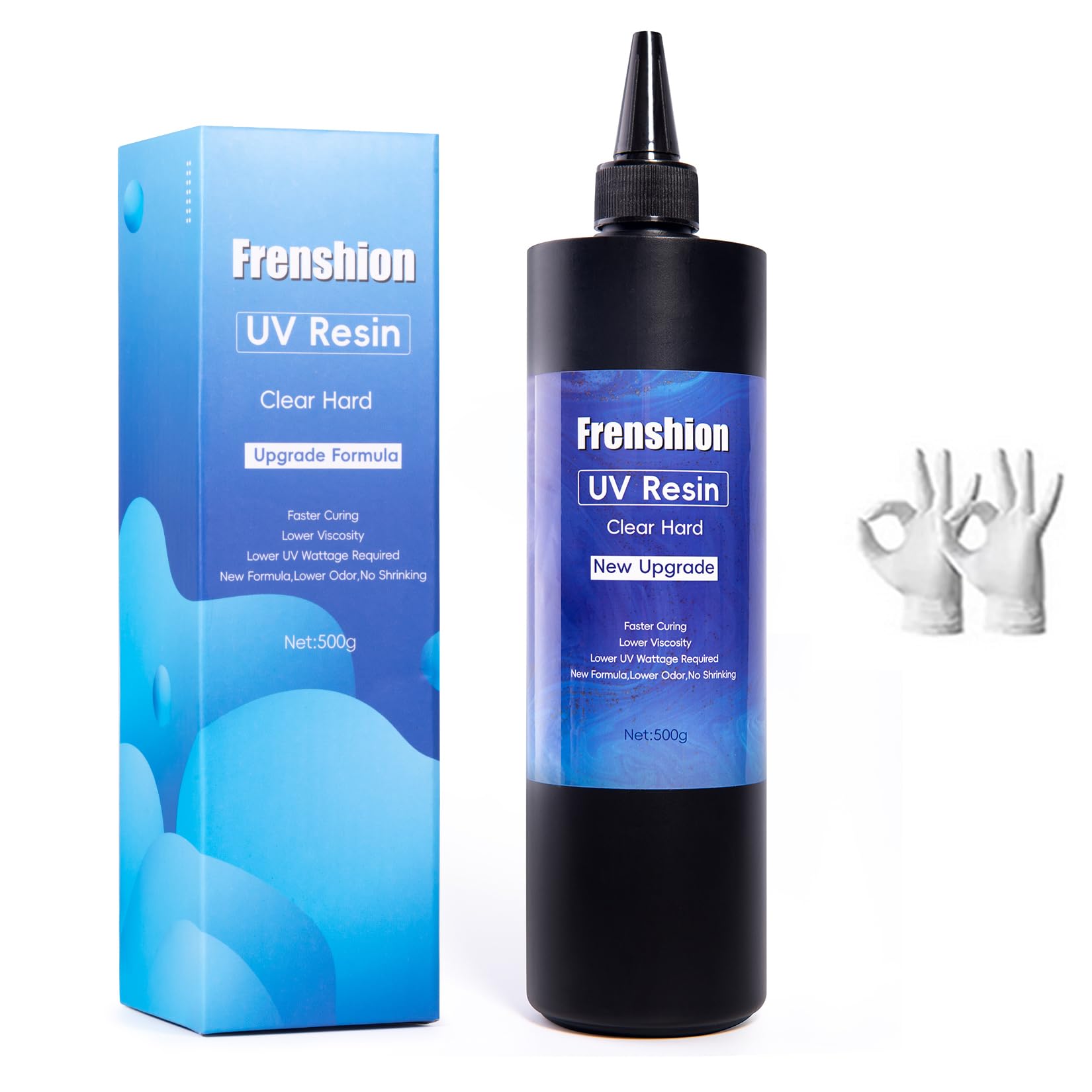 500G UV Resin, Upgrade Formula Low Viscosity Hard Faster Cure with Super Crystal Clear Resin Kit for Jewelry Earrings Necklace Bracelet Making, Casting, Coating and DIY Craft+Glove