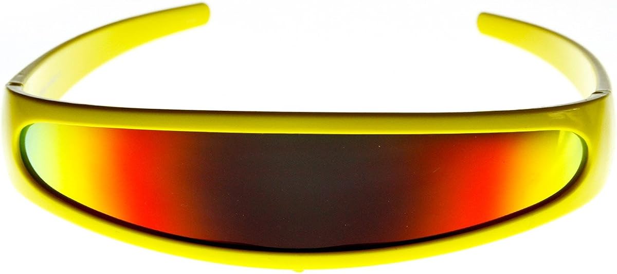 Futuristic Narrow Cyclops Color Mirrored Lens Visor Sunglasses (Black Fire): Clothing