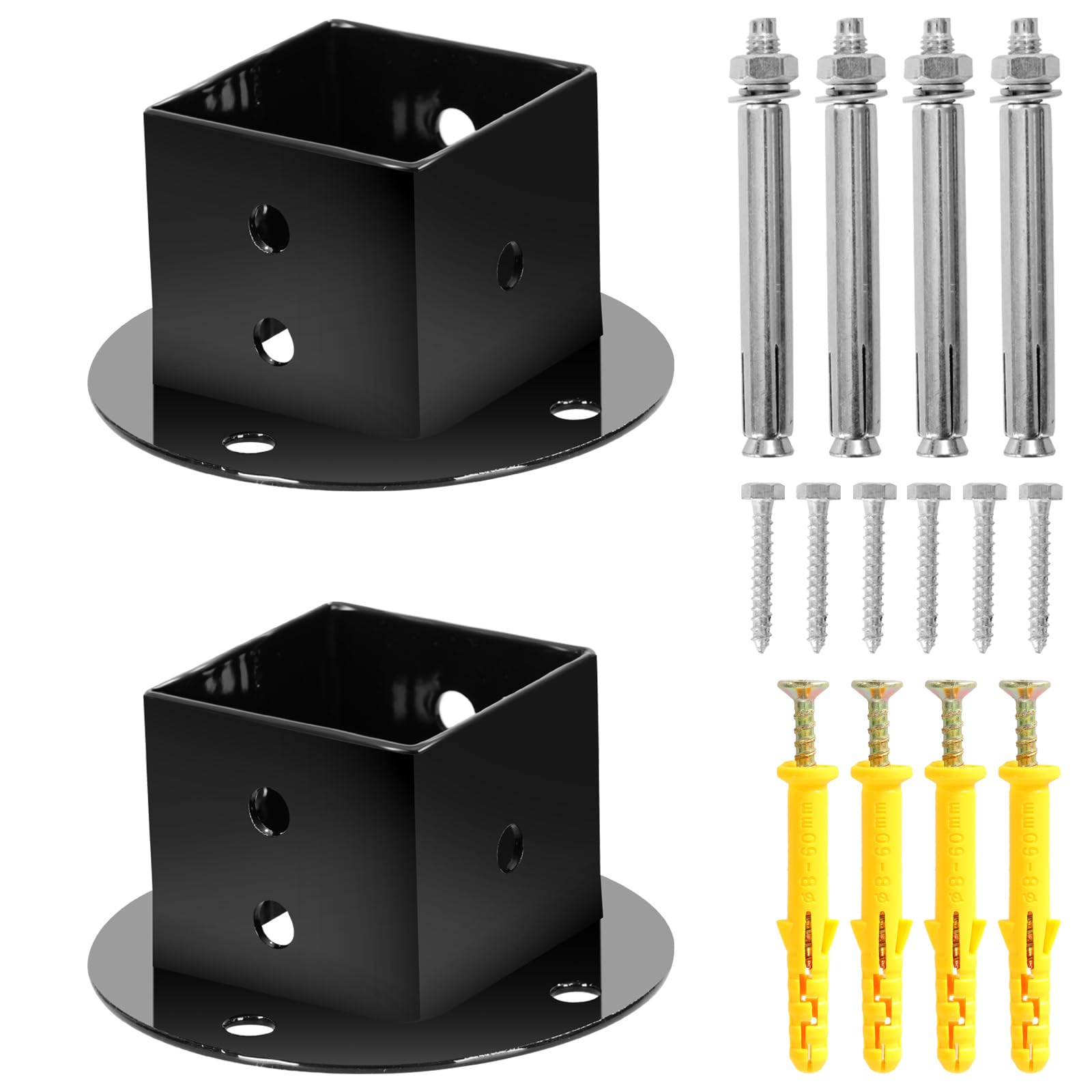 Floor Flange 2x2 Mounting Bracket Square Fence Pole Flange Base Heavy Duty Post Base 2 inch Post Anchor Base Wall Mounted Column Anchor Base for Deck Railing Mailbox