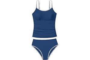 TyeSmo Girls Swimsuit Solid Color Tankini Contrast Trim Swimwear 2 Piece Bathing Suit Padded Swimsuits for Teens 9-16Y