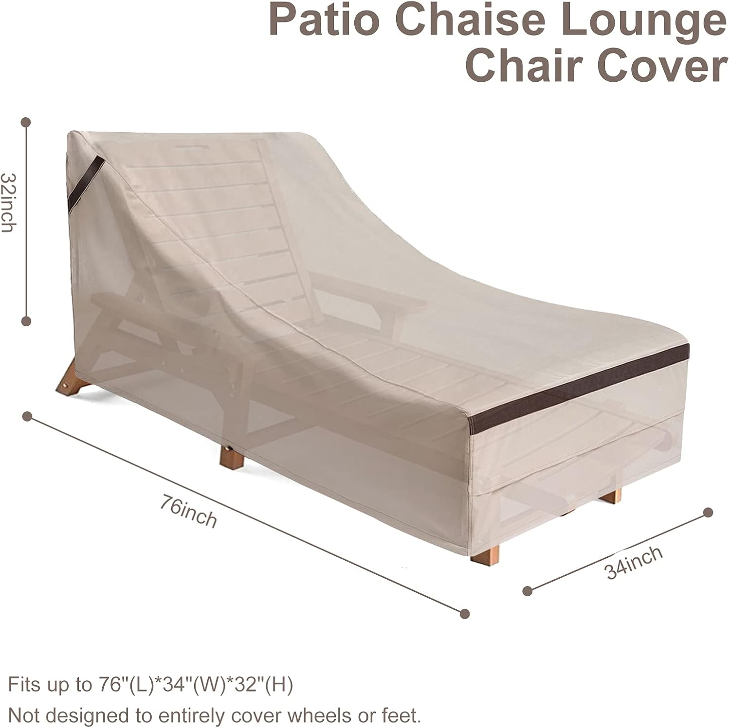 Patio Pool Chair Covers 76''L x 34''W x 32''H Waterproof Lounge Cover Outdoor Durable Chaise Cover with Sealed Seam UV-Resistant Dust Proof : Garden & Outdoor