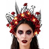 Yean Light Up Rose Flower Halloween Headband Red Floral Headdress Costume Hair Accessories for Women