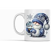 Winter Holiday Gnome Coffee Mug, Decorative Christmas Design, Ceramic Cup (Blue Design)