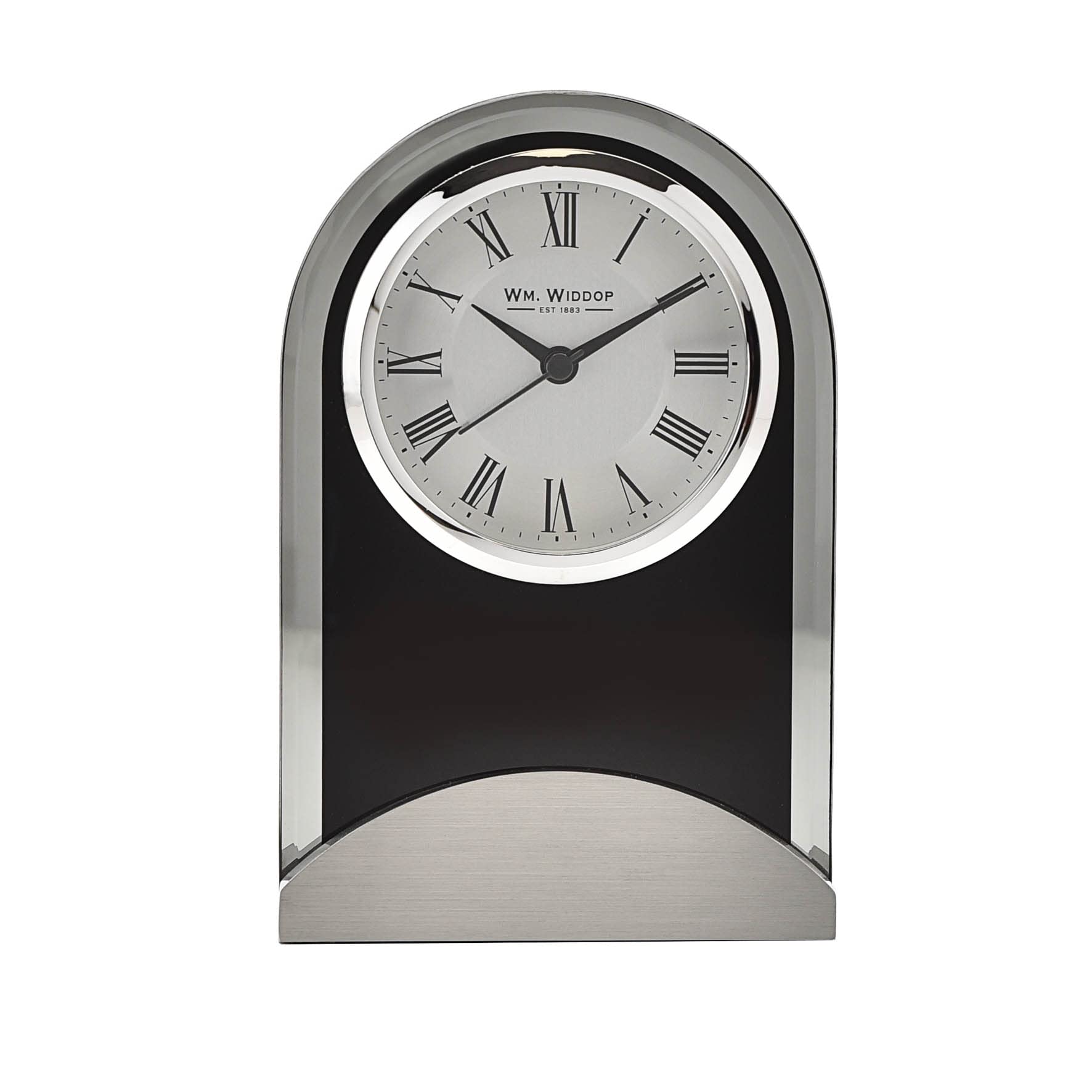 Mantel Clock Arched Glass & Aluminium Base Quartz by Wm Widdop W2912
