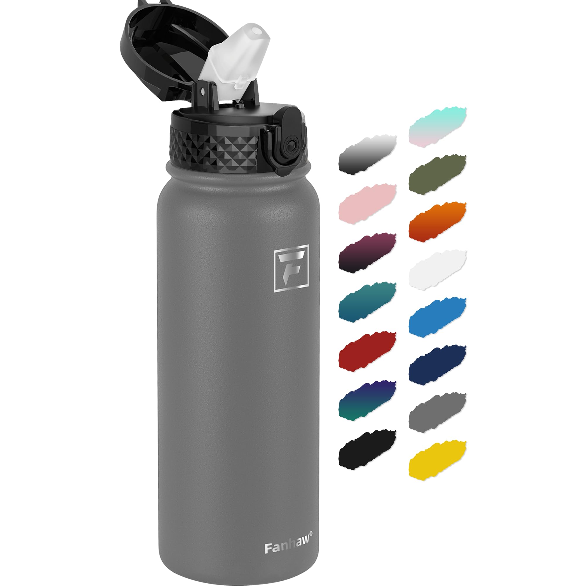 Photo 1 of Fanhaw 20 Oz Stainless Steel Insulated Sports Water Bottles with Straw for Kids, Men and Women (Gray)