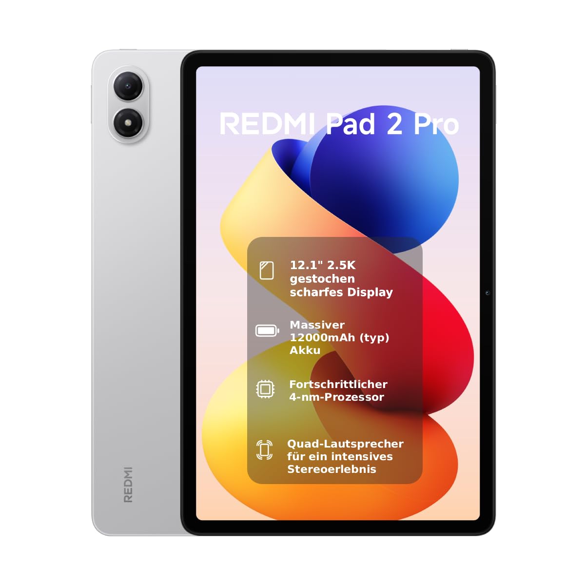 XIAOMI REDMI Pad 2 Pro, 8+256GB, 12,1" 2,5K 120Hz Display, Riesiger 12.000mAh (typ) Akku, 4nm Prozessor, Nahtlose Konnektivität, Silber