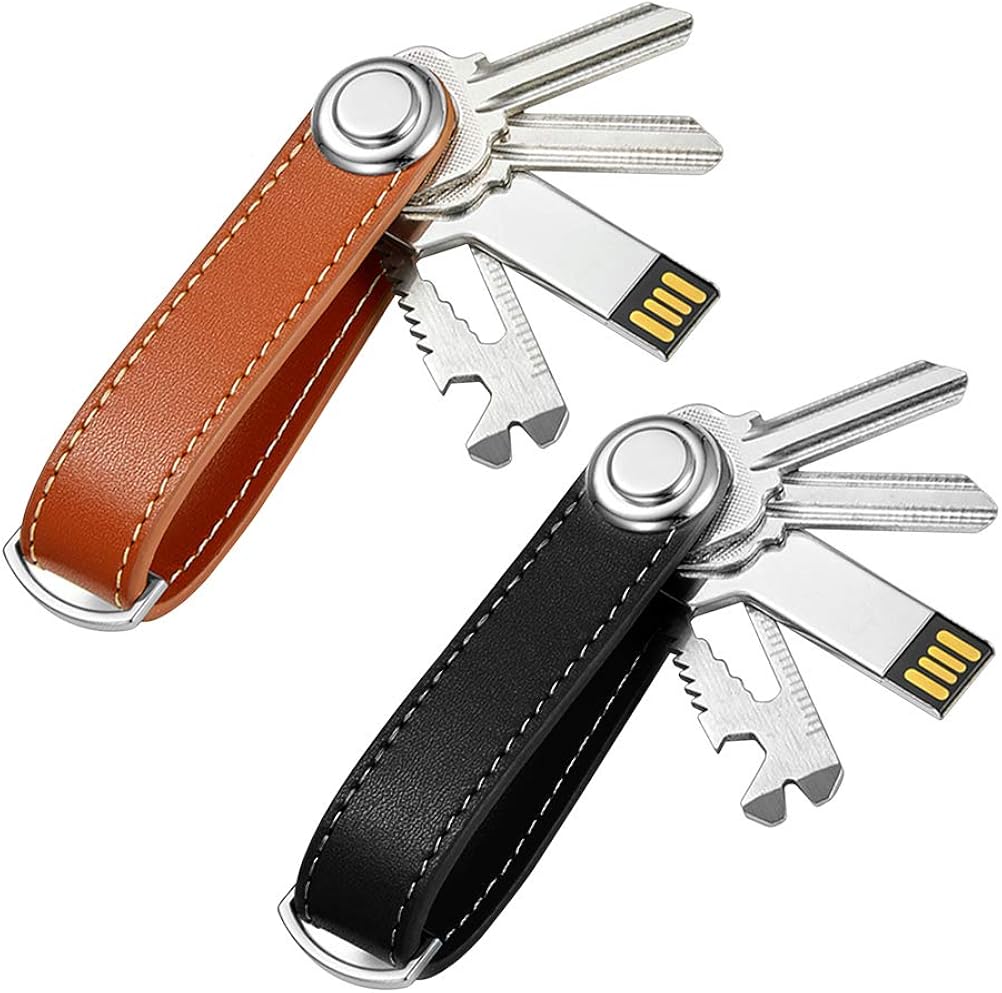 YANSHON 2 Sets Leather Key Organizer Compact Key Holder, Folding Pocket