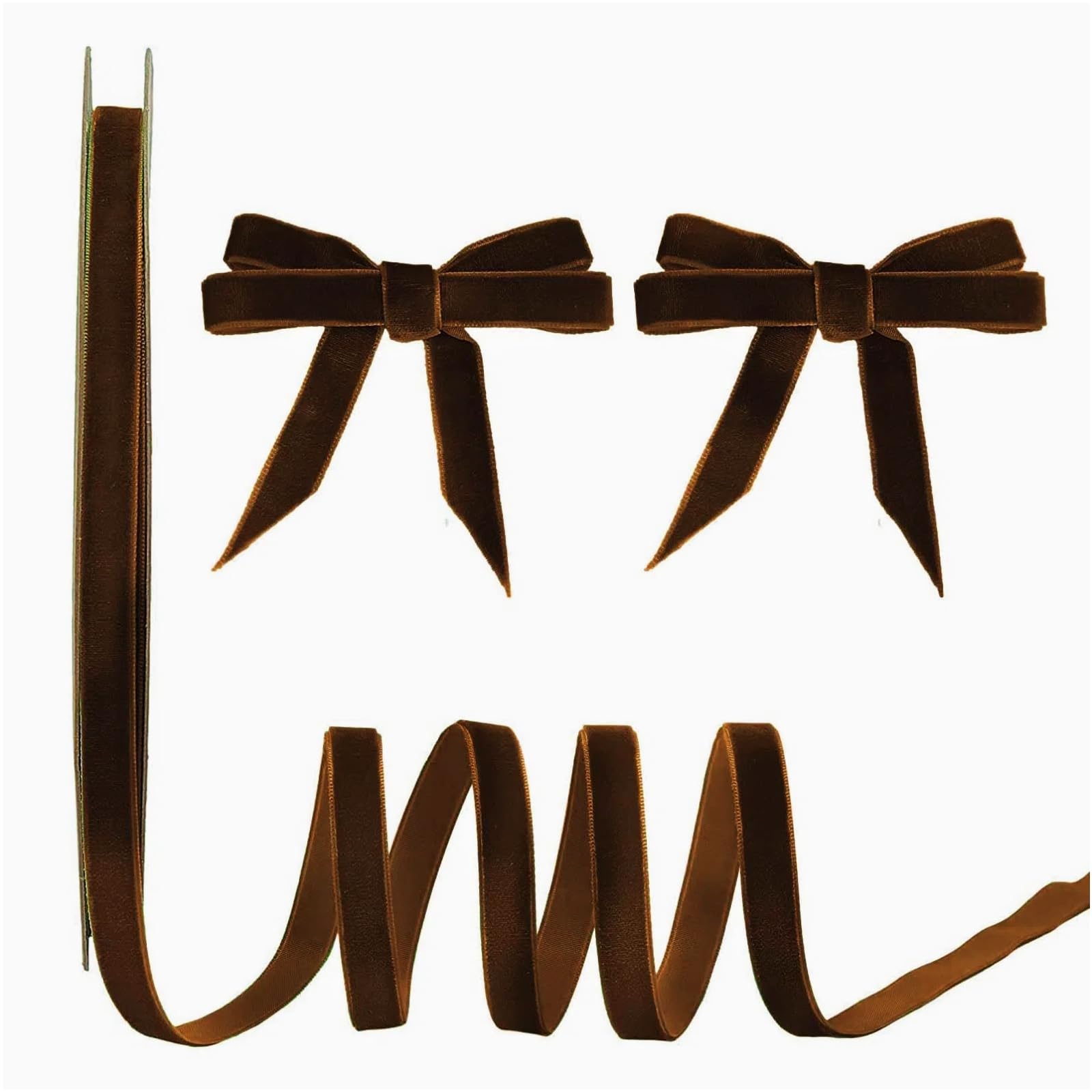 Photo 1 of 15 Yards Velvet Ribbon 3/8 Inch Single Face Brown Velvet Ribbon Spool Prefect for Holiday Wedding, Ribbons for Gift Wrapping, Christmas Tree Ornaments Wreath Hair Bows, Ribbons for Crafts