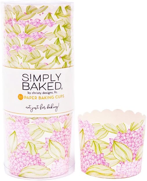 Simply Baked Large 5 Ounce Disposable Paper Baking, Party, Treat, Candy, Cupcake, Muffin and Snack Cups, 20-Pack, Pink Floral