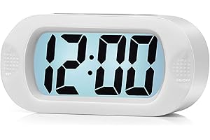 Plumeet Kids Alarm Clock Large Digital LCD Travel Alarm Clocks with Snooze and Night Light - Ascending Sound and Handheld Size - Best Gift for Kids (White)
