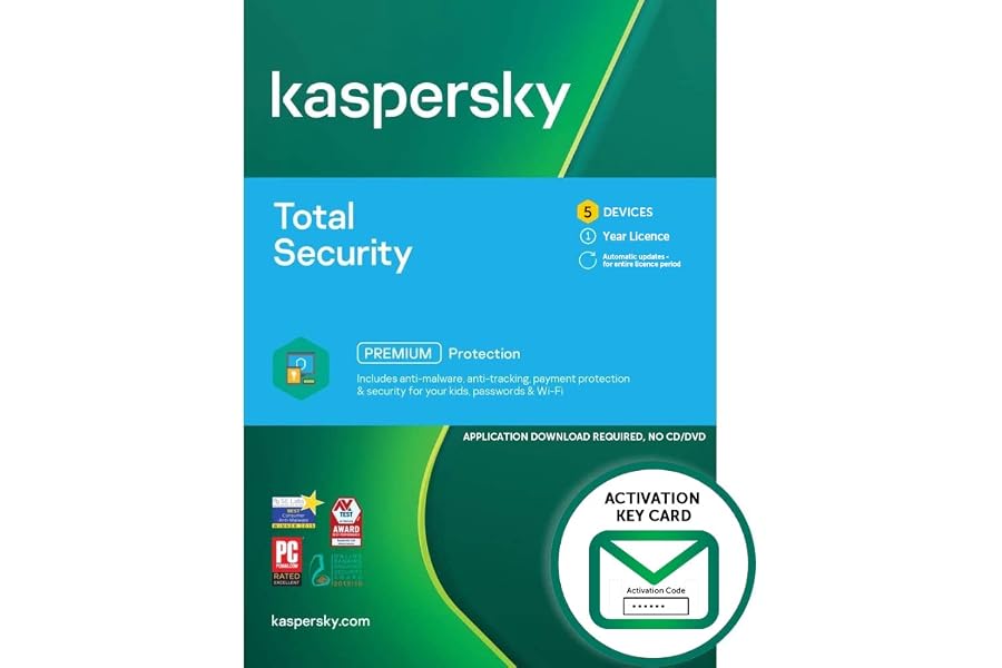 Kaspersky Total Security 2021 (2022 Ready) | 5 Devices | 1 Year | PC/Mac/Android | Activation Key Card by Post with Antivirus