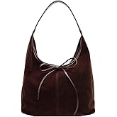 POAPRRD Suede Tote Bags for Women Trendy Bow Suede Purse Slouchy Shoulder Bag Hobo Handbag