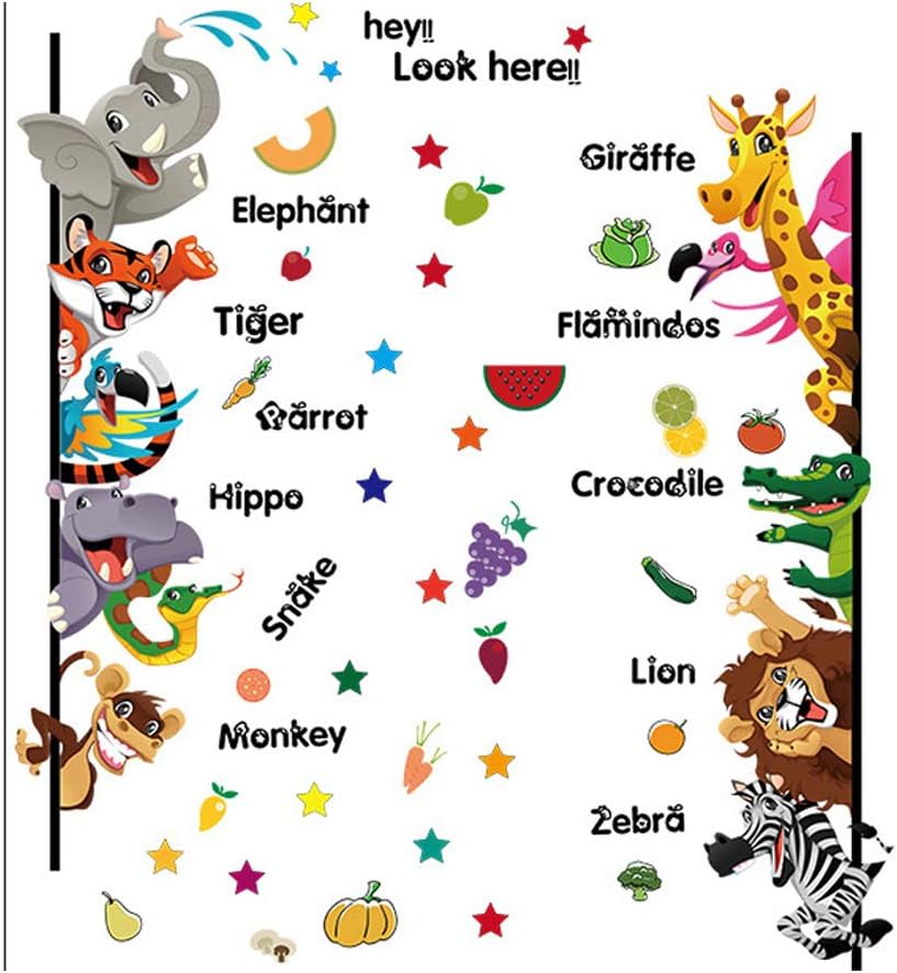 Lichi Early Education Animal Name English Learning Wall Sticker Decal for Home Children's Nursery Study Room Decor