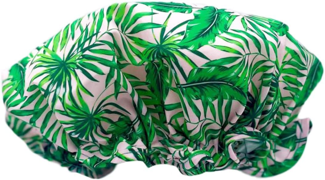 SMUG Shower Cap - Waterproof Shower Cap with Elastic Lining - Three Prints Available - Showers, Cooking, Spa Salon, Sleeping, Makeup - Shower Caps For Women UK Long Hair Short Hair - Palm