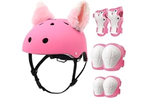 Kids Bike Helmet with Knee Elbow Wrist Pads Guards,Pink,for Ages 2-3-5-8-14,Sports Bicycle,Skate Scooter,Rollerblading with U