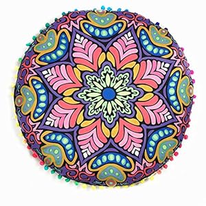 KAKAT Large Oversized Bohemian Pillow Floor Pillows Round Bohemian Cases Meditation Cushion Cover Ottoman Pouf Cover (Purple)