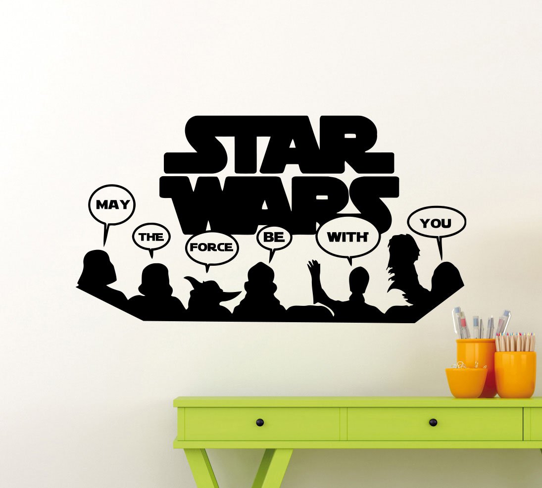 Star Wars Wall Vinyl Decal May The Force Be With You Darth Vader Jedi Master Yoda Admiral Ackbar Chewbacca C-3PO Quote Vinyl Sticker Home Teen Kids Room Nursery Art Decor Vinyl Mural (17sw)