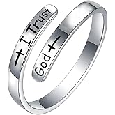 Salloog 925 Sterling Silver Rings Inspirational Jewelry for Women Faith Cross Ring Gifts for Daughter Friend Faith Over Fear Wrap Open Ring Adjustable