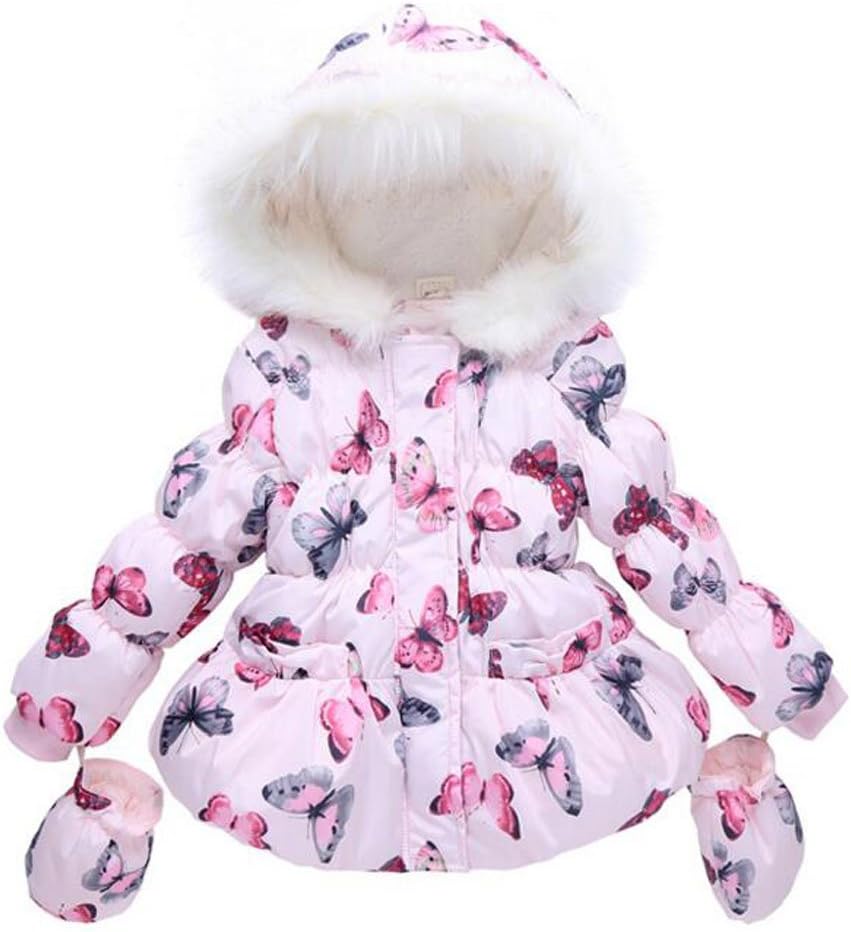 LUKYCILD Baby Girl Butterfly Pattern Outwear Winter Warm Hoodie Down Jacket Coat