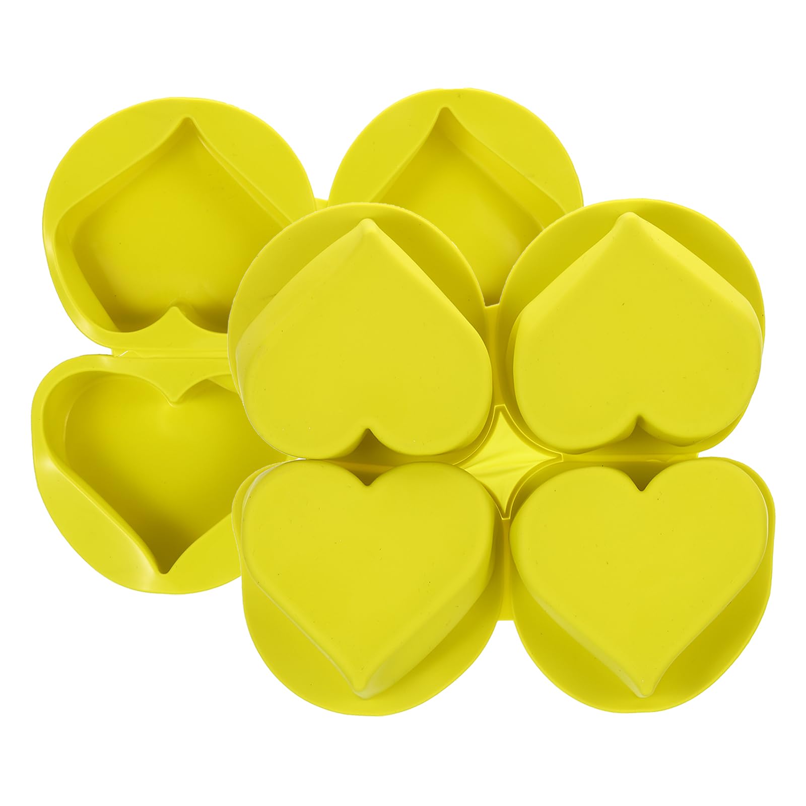 PATIKIL 4 Compartments Silicone Soap Mold, 2 Pack Heart Shape Silicone Mold for Handmade Soap Lotion Bars, Bath Soap, Cake, Chocolate, Candles, Ice Cube Mold, Yellow
