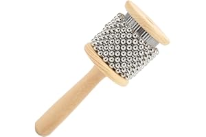 Eujgoov Wooden Cabasa Hand Shaker Percussion Instrument with Metal Beads Portable Teaching Musical Instrument(Medium cabassa)