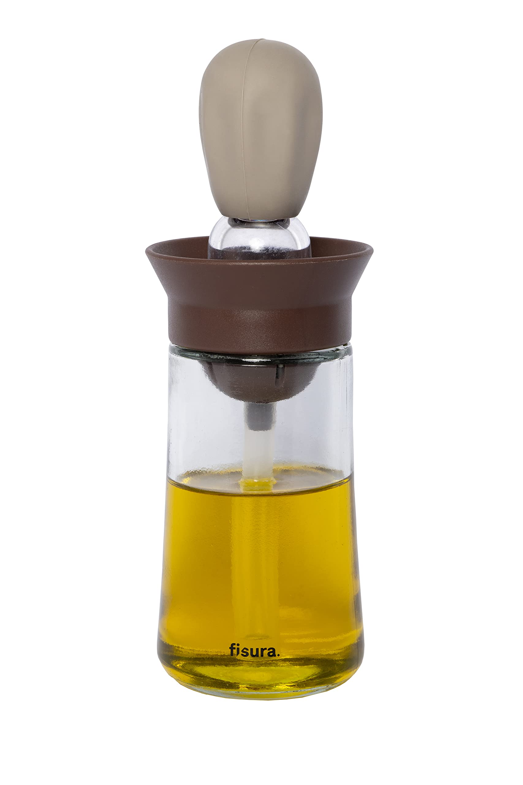 FISURA Oil Bottle with Brown Brush - 180ml Glass Oil Dispenser with Brush for BBQ and Kitchen - Silicone and Glass