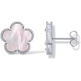 PAVOI 14K Gold Plated Clover Earrings for Women - Gemstone Clover Studs | Hypoallergenic Earrings with 925 Sterling Silver Posts, Mother of Pearl &amp; Onyx Lucky Flower Design Huggie Hoop &amp; Studs