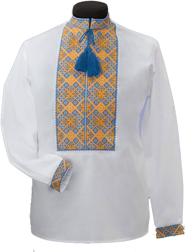 Traditional ukrainian embroidered shirt for menclassic yellowblue