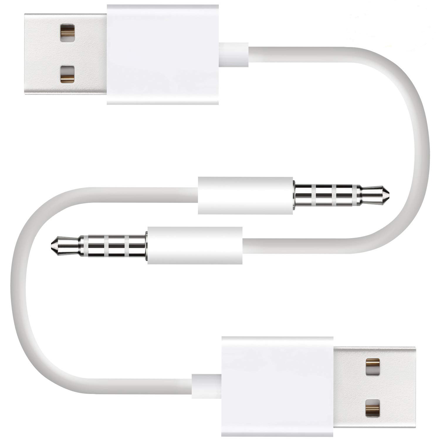 UNOOE Replacement for iPod Shuffle Charger 4th / 3rd / 5th Generation Cable iPod Shuffle Cable 3.5mm Aux Jack to USB Charging Cord Connector Sync Data Transfer (2 Pack)