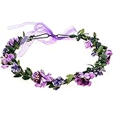 Love Sweety Flower Headband Floral Crown Garland Halo for Wedding Festival (Purple)