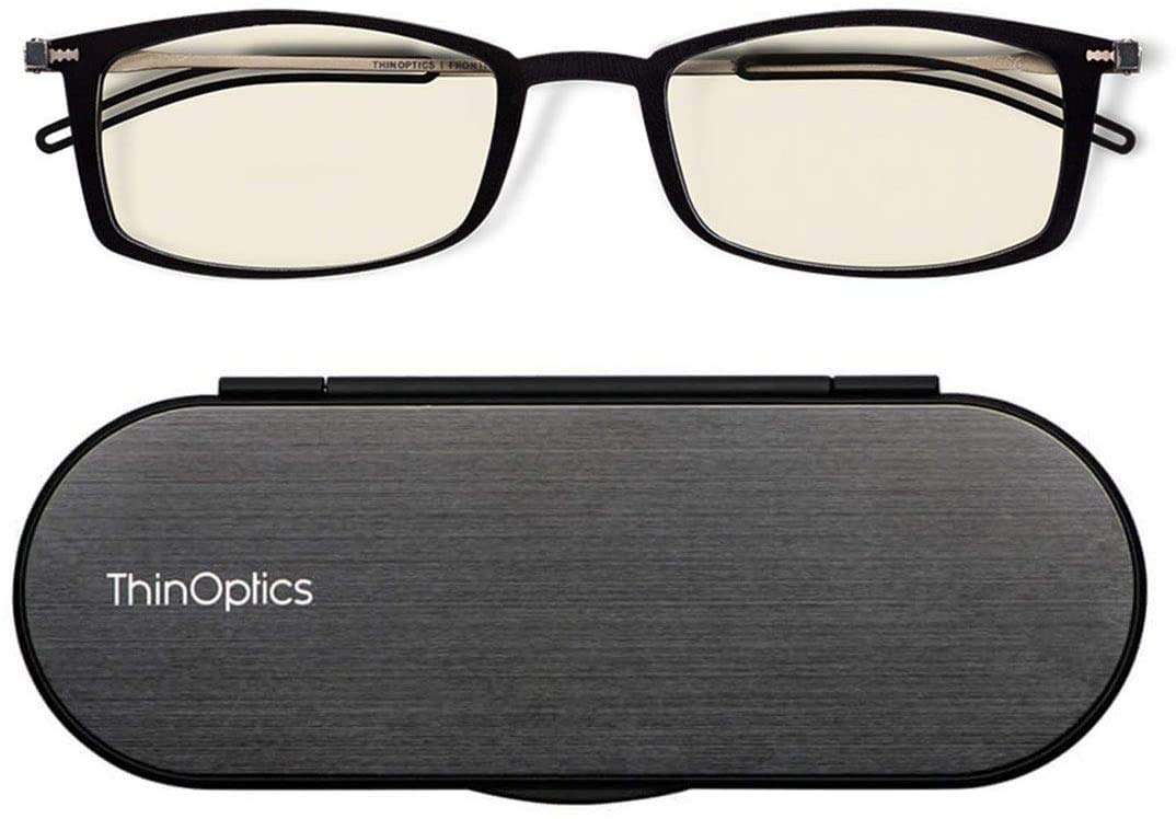 ThinOptics Blue Light Reading Glasses 2.5 for Computers Gaming and Screens with Slim 4mm Magnetic Case - Ultra Thin Readers & Blue Light Blocking Spectacles with Black Frame & Brushed Aluminium Case