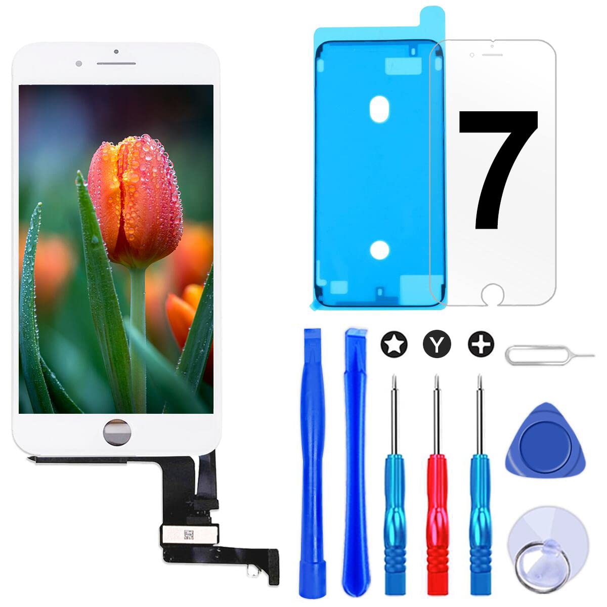Photo 1 of Brinonac Screen Replacement for iPhone 7 4.7 inch LCD Digitizer Touch Screen LCD Replacement Screen Frame Assembly Full Set with Tools and Screen Protector (White)