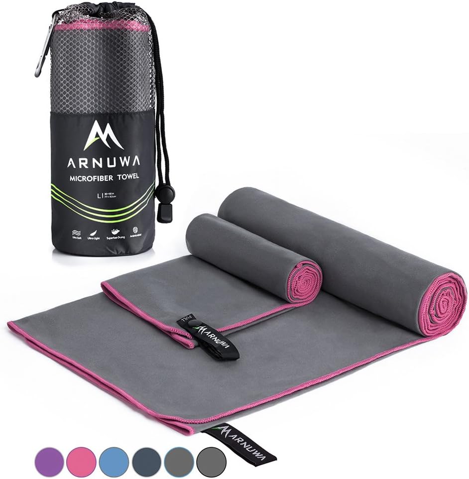 ARNUWA Microfiber Travel Towel Set - Quick Dry Ultra Absorbent Compact - Great for Camping, Hiking, Yoga, Sports, Swimming, Backpacking, Beach, Gym & Bath