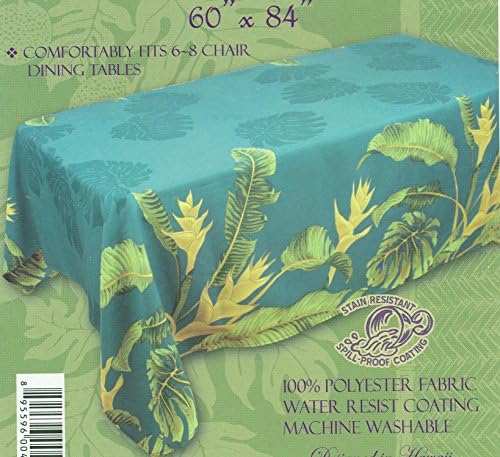 Hawaiian Fabric Tablecloth 60-inch By 84-inch (Monstera, Banana leaves)