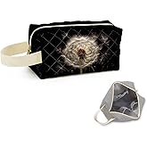 SuoSycorax Dandelion Printed Quilted Makeup Pouch for Women - Velvety Polyester Cosmetic Organizer w/Triple Compartments, Travel & Makeup Brush Holder