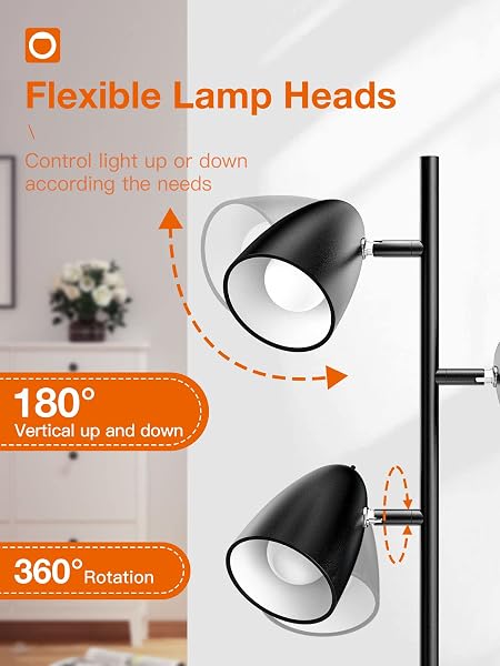 ADDLON TREE FLOOR LAMP WITH 3 ADJUSTABLE ROTATING LIGHTS AND MATCHING LED BULBS, STANDING TALL POLE LAMPS FOR LIVING ROOM, BEDROOM, HOME, OFFICE – BLACK
