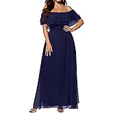 Pinup Fashion Women's Bridesmaid Dresses for Wedding Plus Size Formal Off The Shoulder Chiffon Maxi Dresses