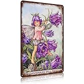 Flower Fairy Wall Decor Vintage Metal Tin Signs Fairy Garden Accessories - The Canterbury Bell