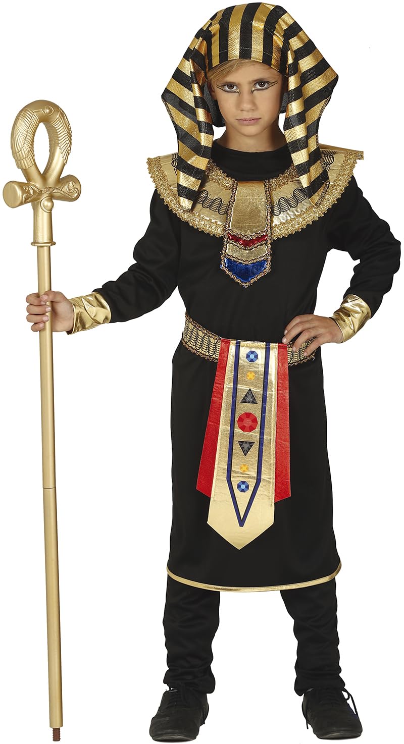 FIESTAS GUIRCA | Egyptian Fancy Dress Costume Children (10-12 Years) - Tunic, Trousers, Belt, Collar and Headpiece for Boys - Pharaoh and Ancient Egypt Costumes for Halloween - Black and Gold
