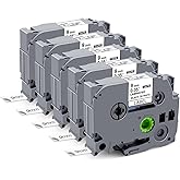 TZe-221 9mm 0.35 Laminated White Tz Tape Compatible for Brother P-Touch Tze-221 Laminated Label Maker Tape for Brother PT-D210 PT-D220 PT-D200 PT-H110 PT-D400 PT-D610BT, Black on White, 5 Pack