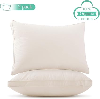 2 Pack Bed Pillows For Sleeping 100 Organic Cotton Best Fluffy