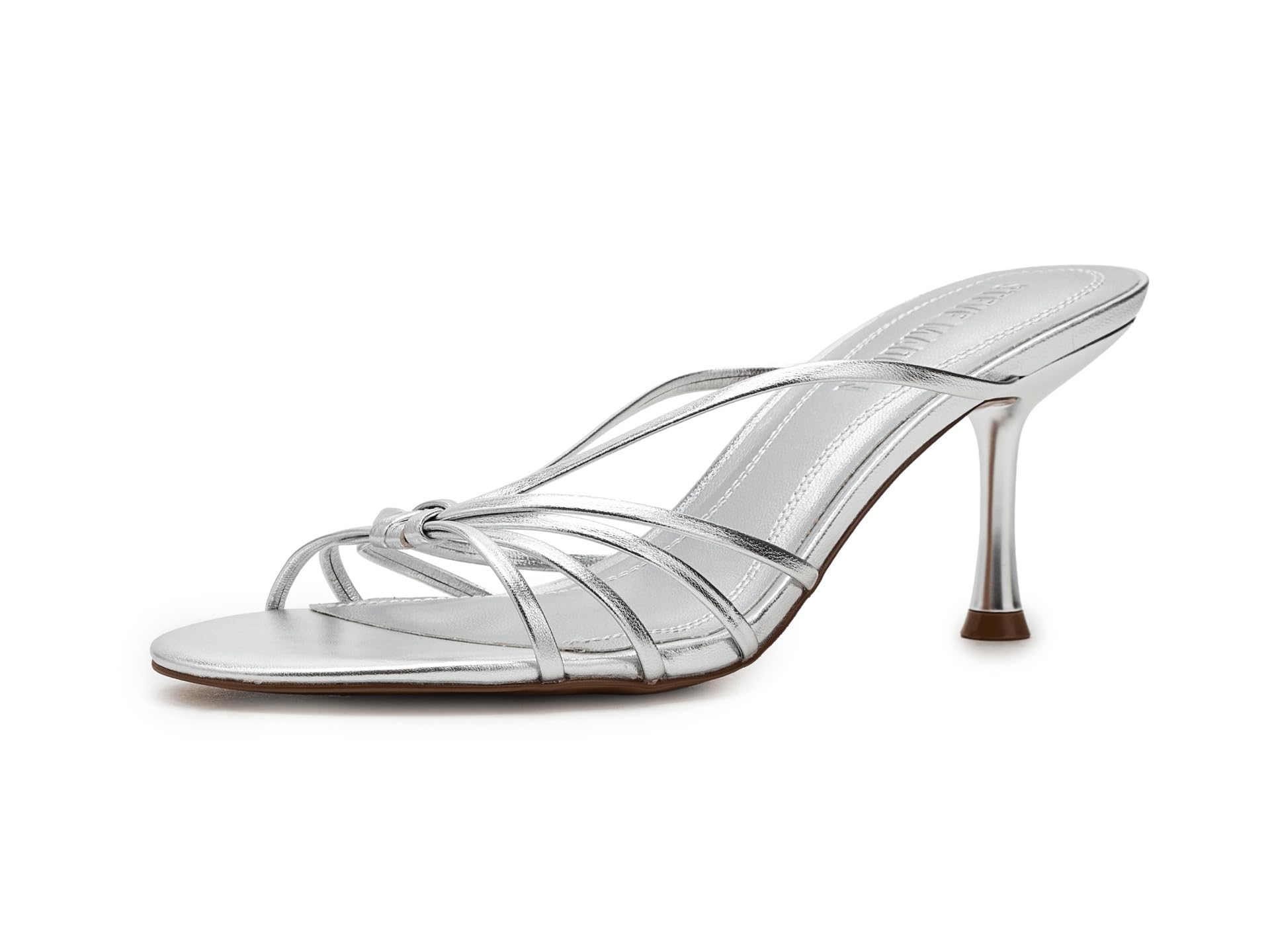Steve Madden Women’s Edna Heeled Sandal, Silver Leather, 5.5